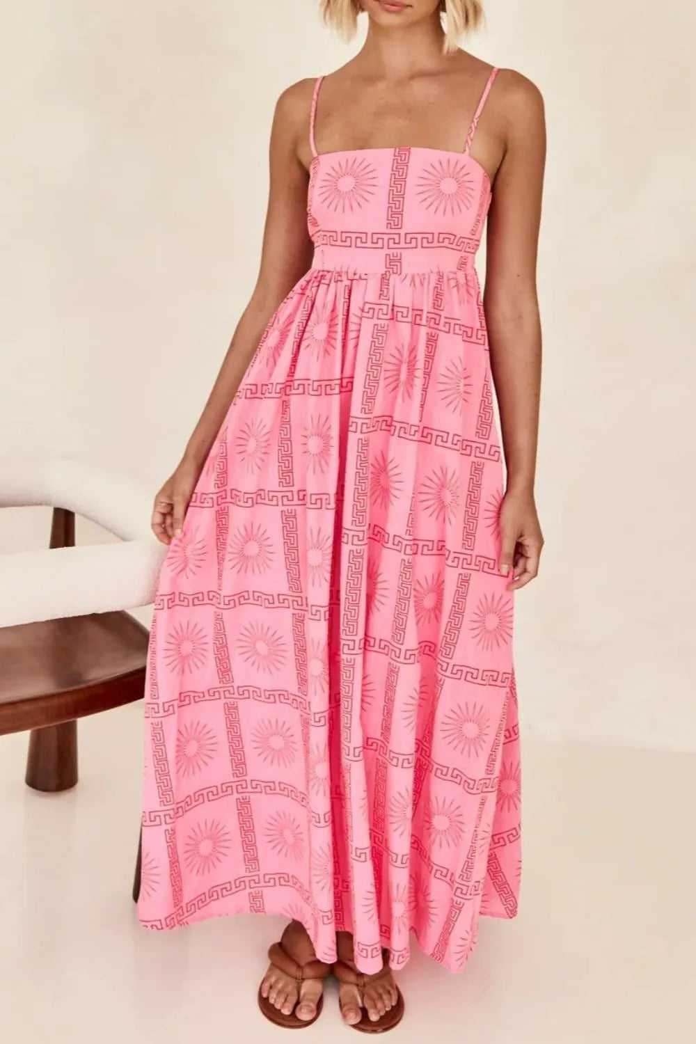 Cutout Back Printed Square Neck Maxi Cami Dress - Blushé Belle