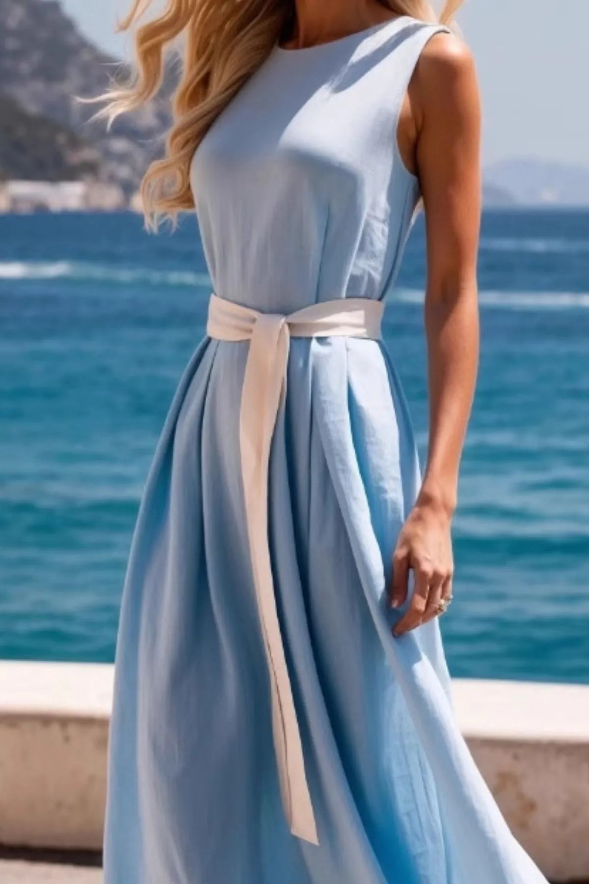 Round Neck Sleeveless Midi Dress - Blushé Belle