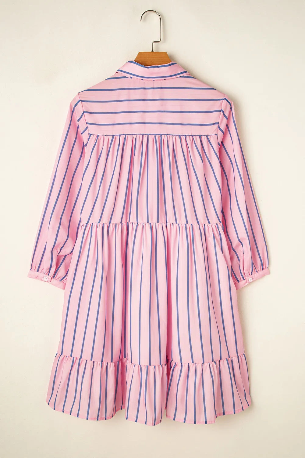 Striped Collared Neck Long Sleeve Mini Shirt Dress - Blushé Belle