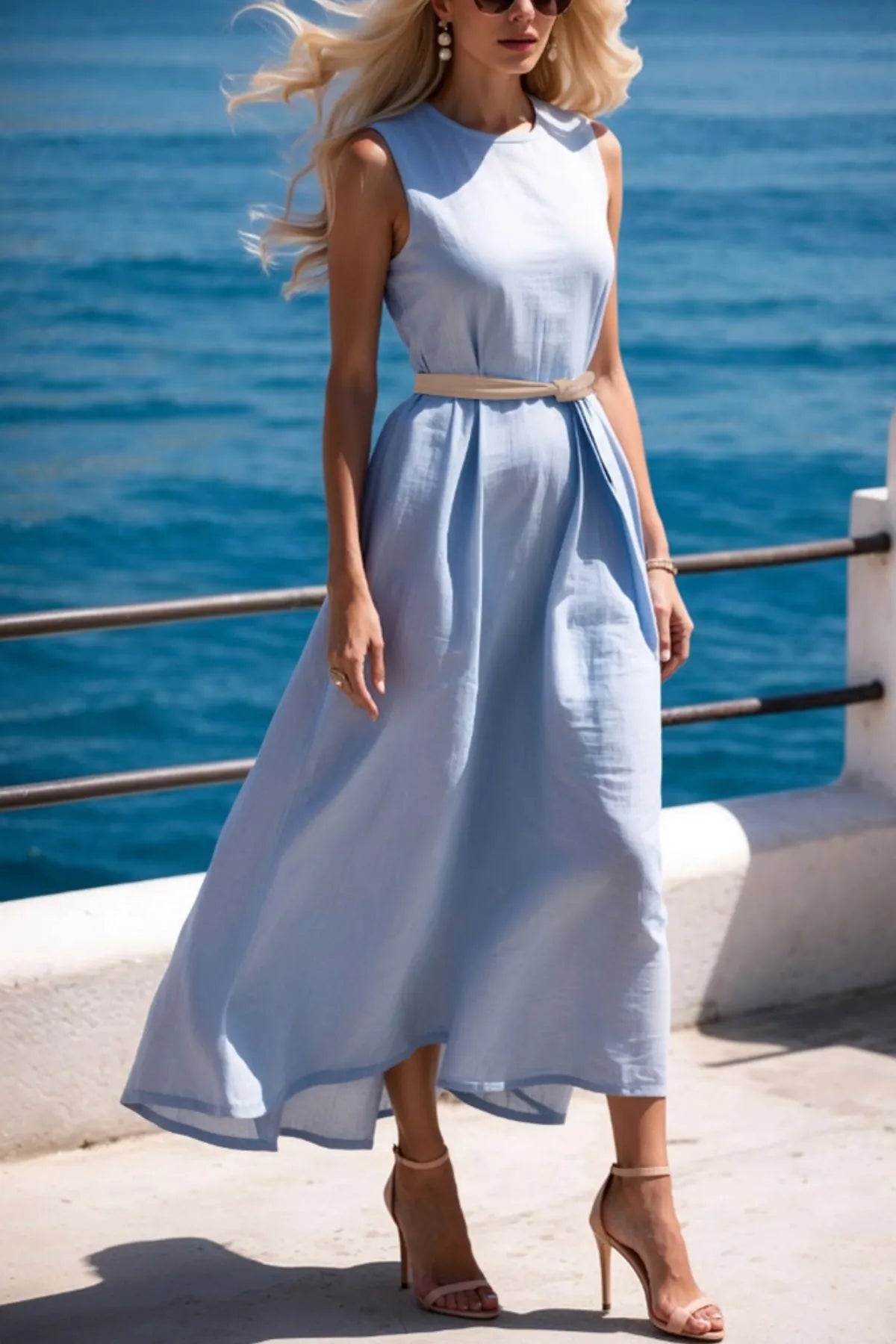 Round Neck Sleeveless Midi Dress - Blushé Belle