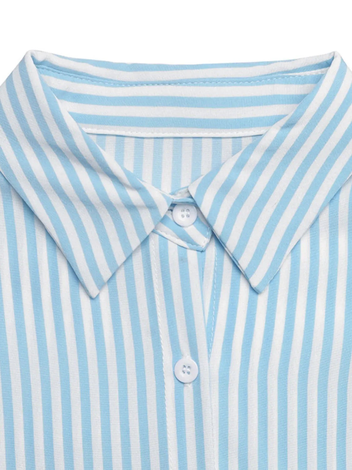 Striped Button-Down Midi Shirt Dress with Ruffle Sleeves - Blushé Belle