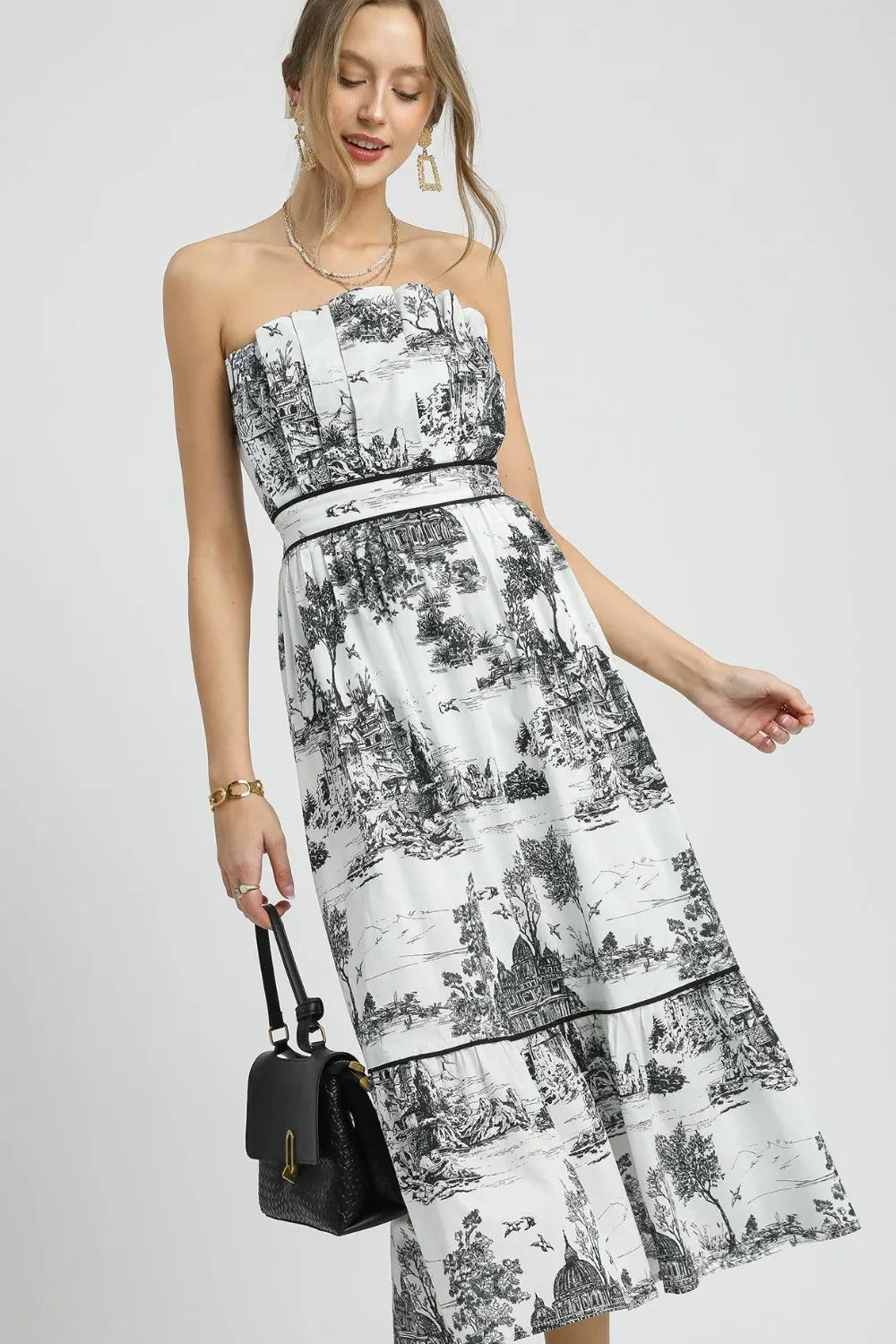 Umgee Printed Tiered Tube Midi Dress - Blushé Belle