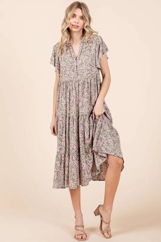 Mittoshop Abstract Print Ruffle Tier Midi Dress - Blushé Belle