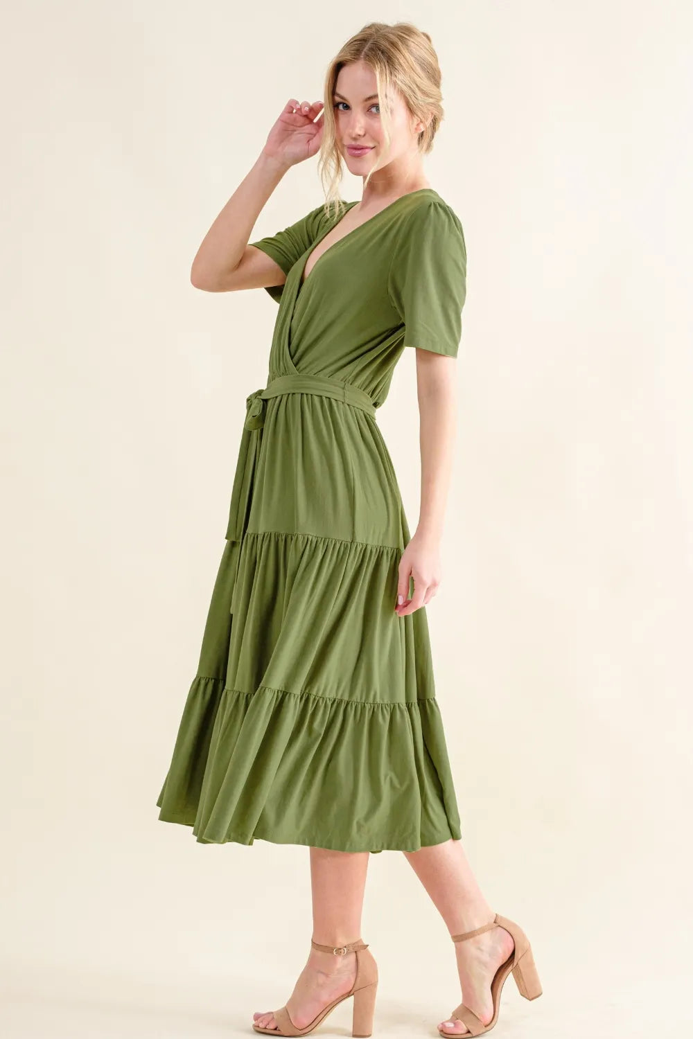 And The Why Soft Short Sleeve Tiered Midi Dress - Blushé Belle