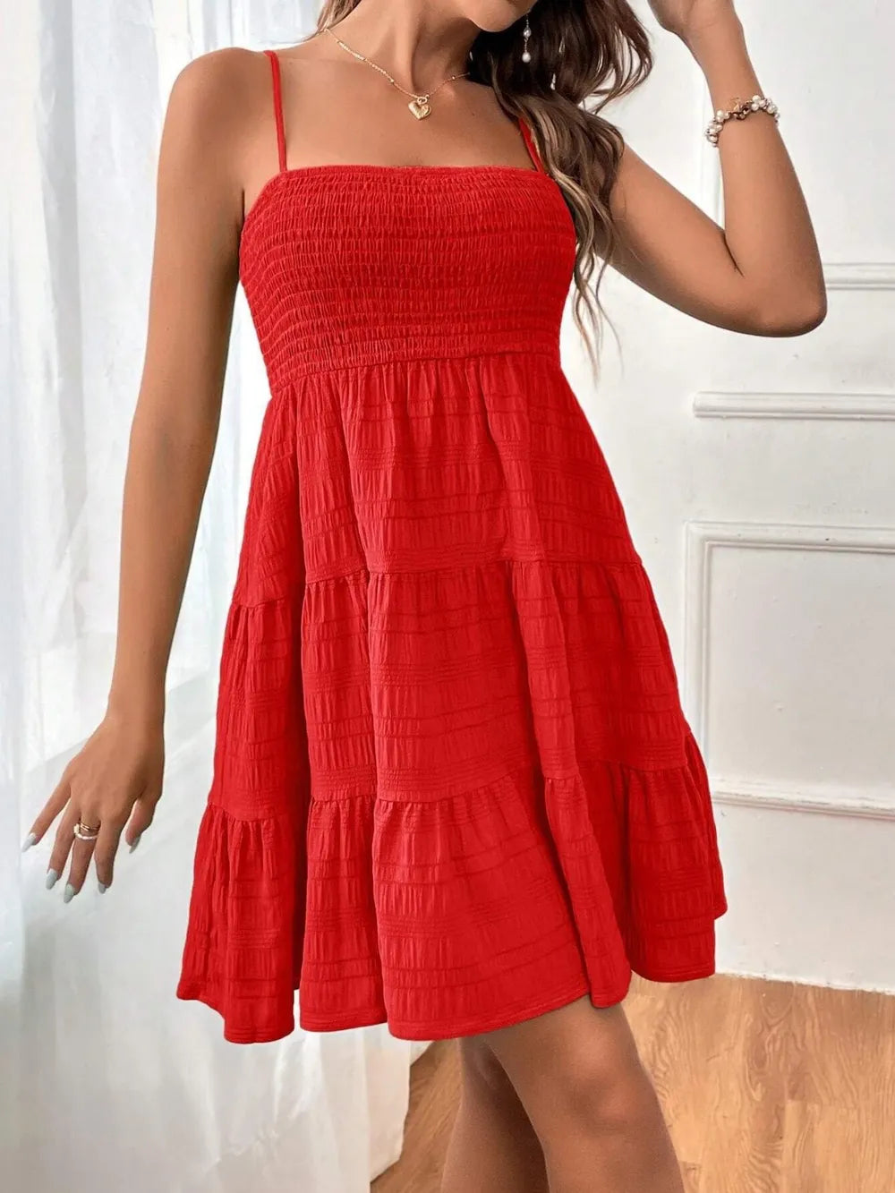 Tiered Smocked Square Neck Cami Dress - Blushé Belle