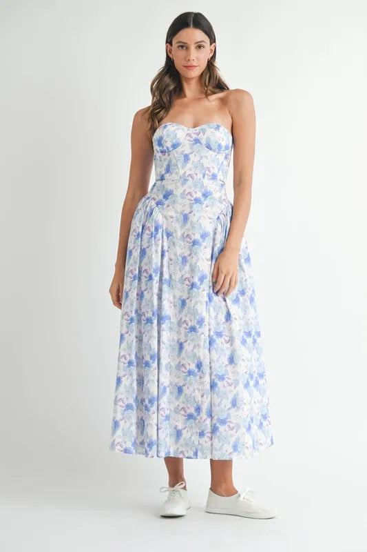 MABLE Sweetheart Neckline Floral Printed Midi Dress - Blushé Belle