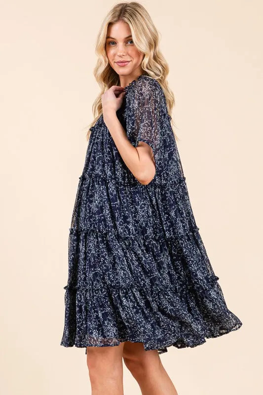 Lime 'N' Chili Ditsy Floral Print Sheer Ruffle Detail Mini Dress - Blushé Belle