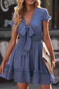 Tie-Front Mini Dress with Smocked Waist - Blushé Belle