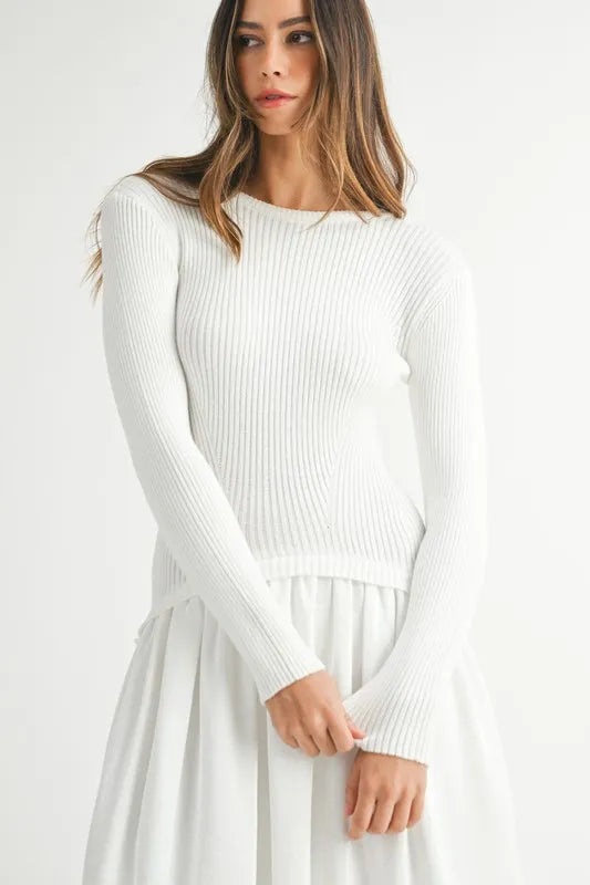 MABLE Ribbed Poplin Mix Midi Sweater Dress - Blushé Belle