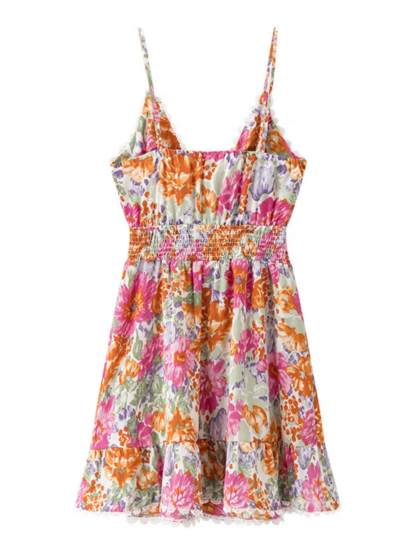 Floral Print Tie-Front Cami Dress with Lace Trim - Blushé Belle