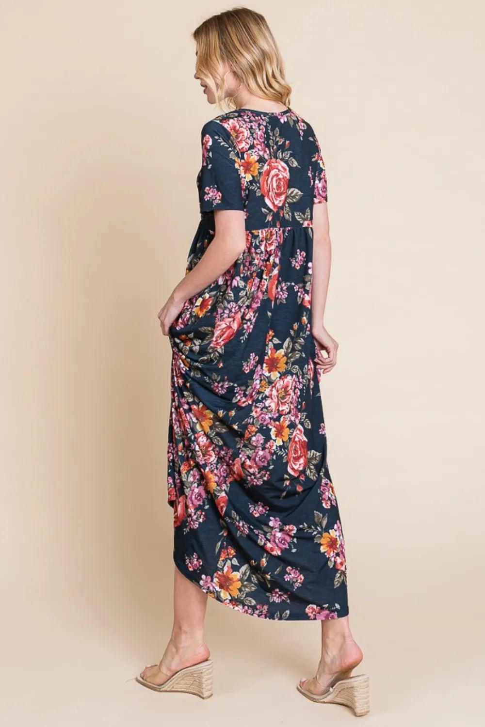 BOMBOM Floral Short Sleeve Maxi Dress - Blushé Belle