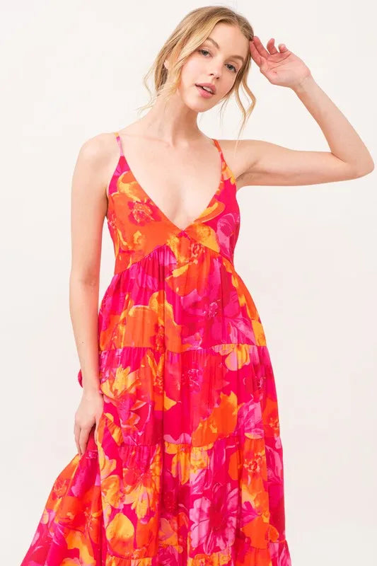 And The Why Floral Tiered Maxi Cami Dress with Pockets - Blushé Belle