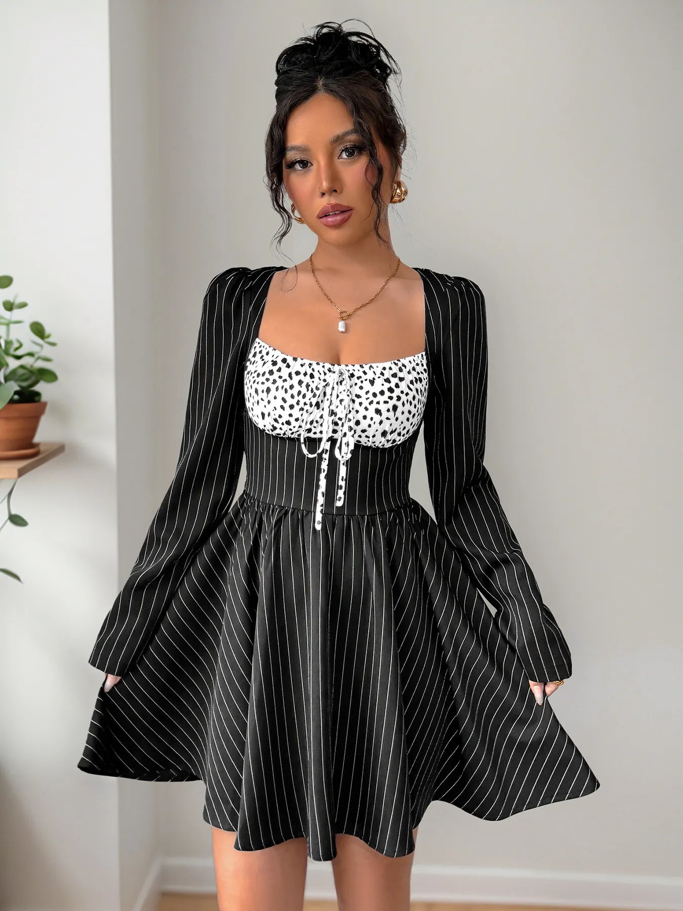 Striped Long Sleeve Mini Dress - Blushé Belle