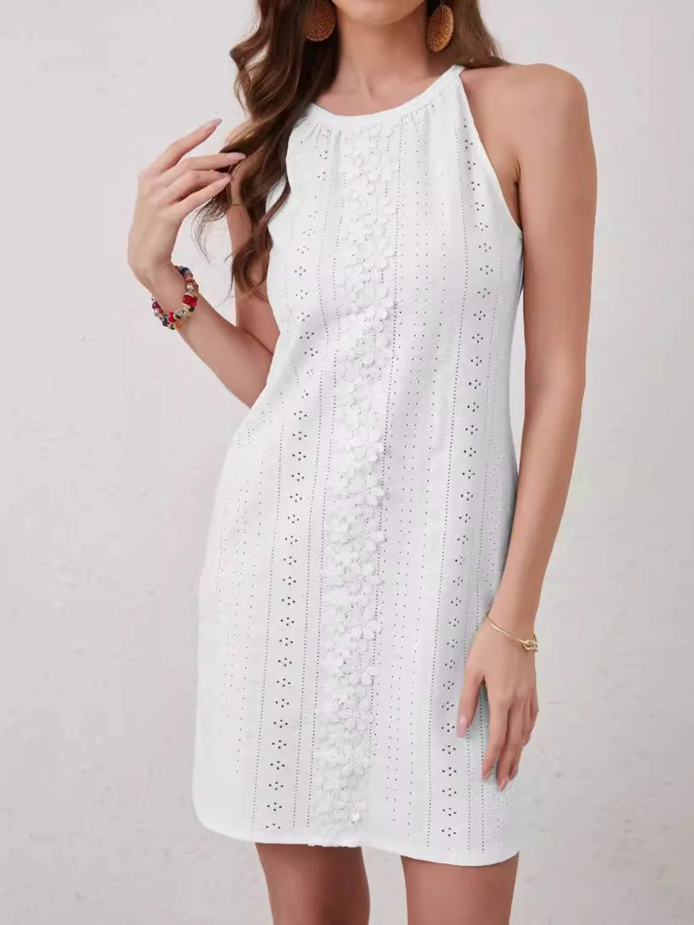 Eyelet Flower Sleeveless Mini Dress - Blushé Belle