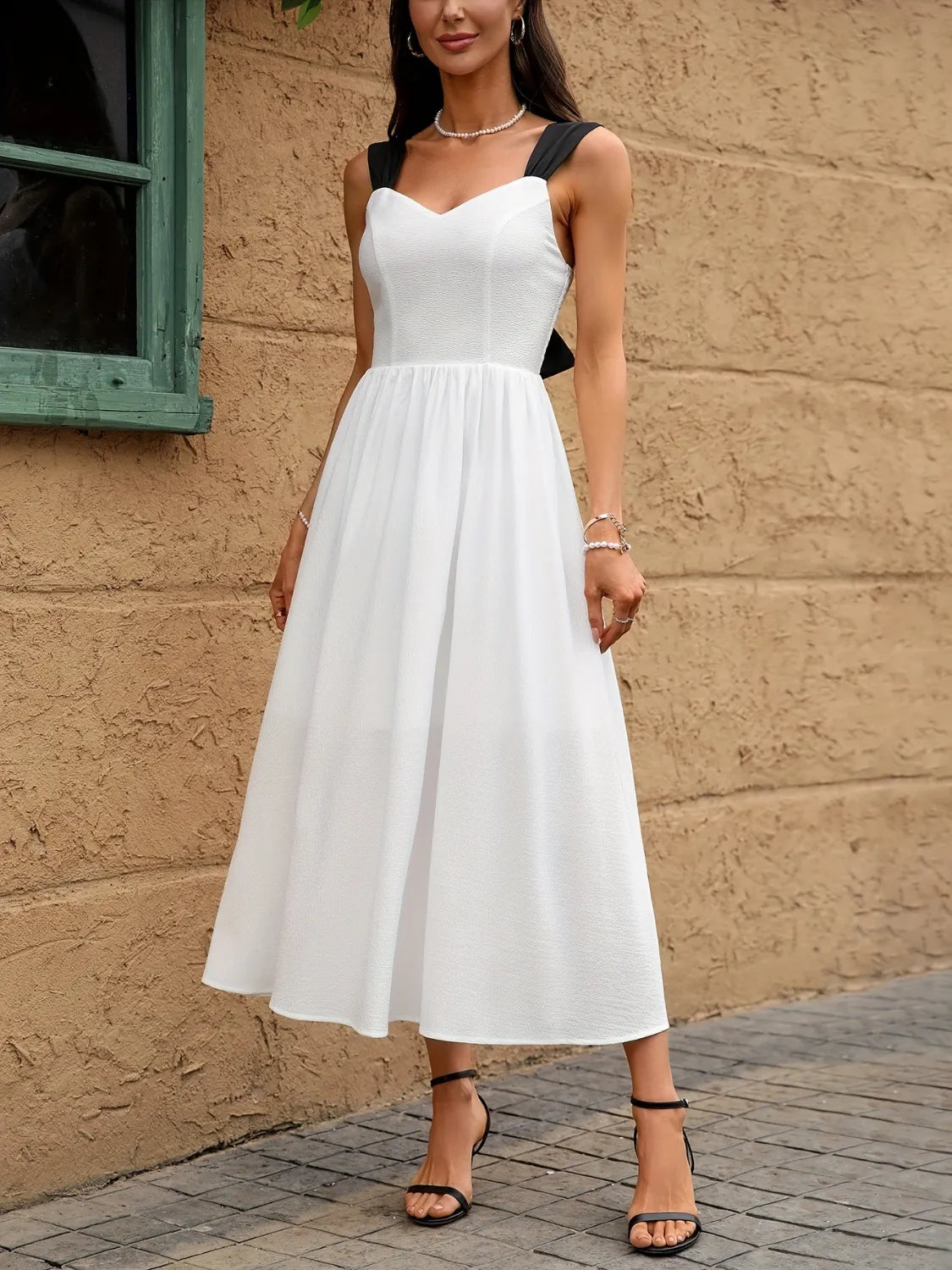 Sweetheart Neck Wide Strap Midi Dress - Blushé Belle