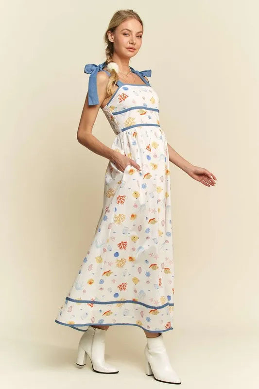 Davi & Dani Denim Binding Detail Smocking Summer Maxi Dress - Blushé Belle