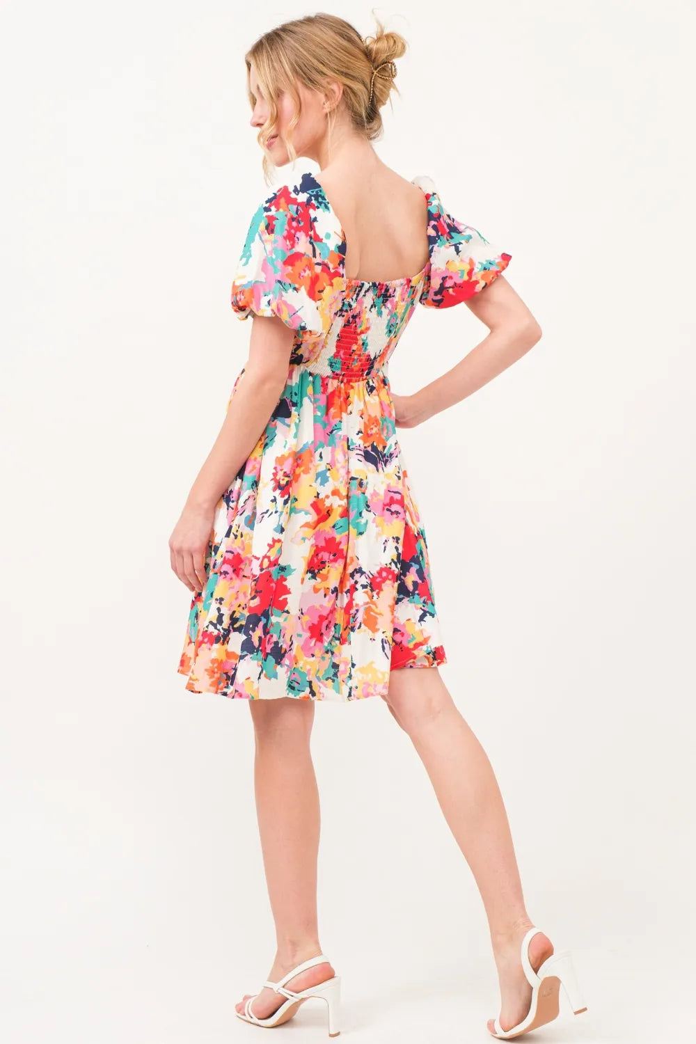 And The Why Square Neck Puff Sleeve Floral Dress - Blushé Belle