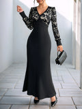 Lace V-Neck Long Sleeve Maxi Dress - Blushé Belle