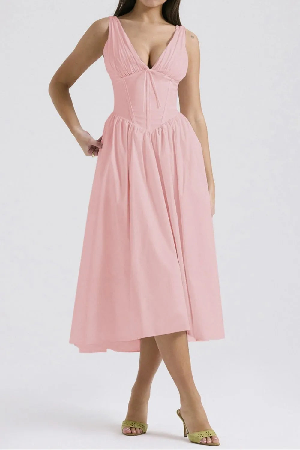 Ruched V-Neck Sleeveless Dress with Pockets - Blushé Belle