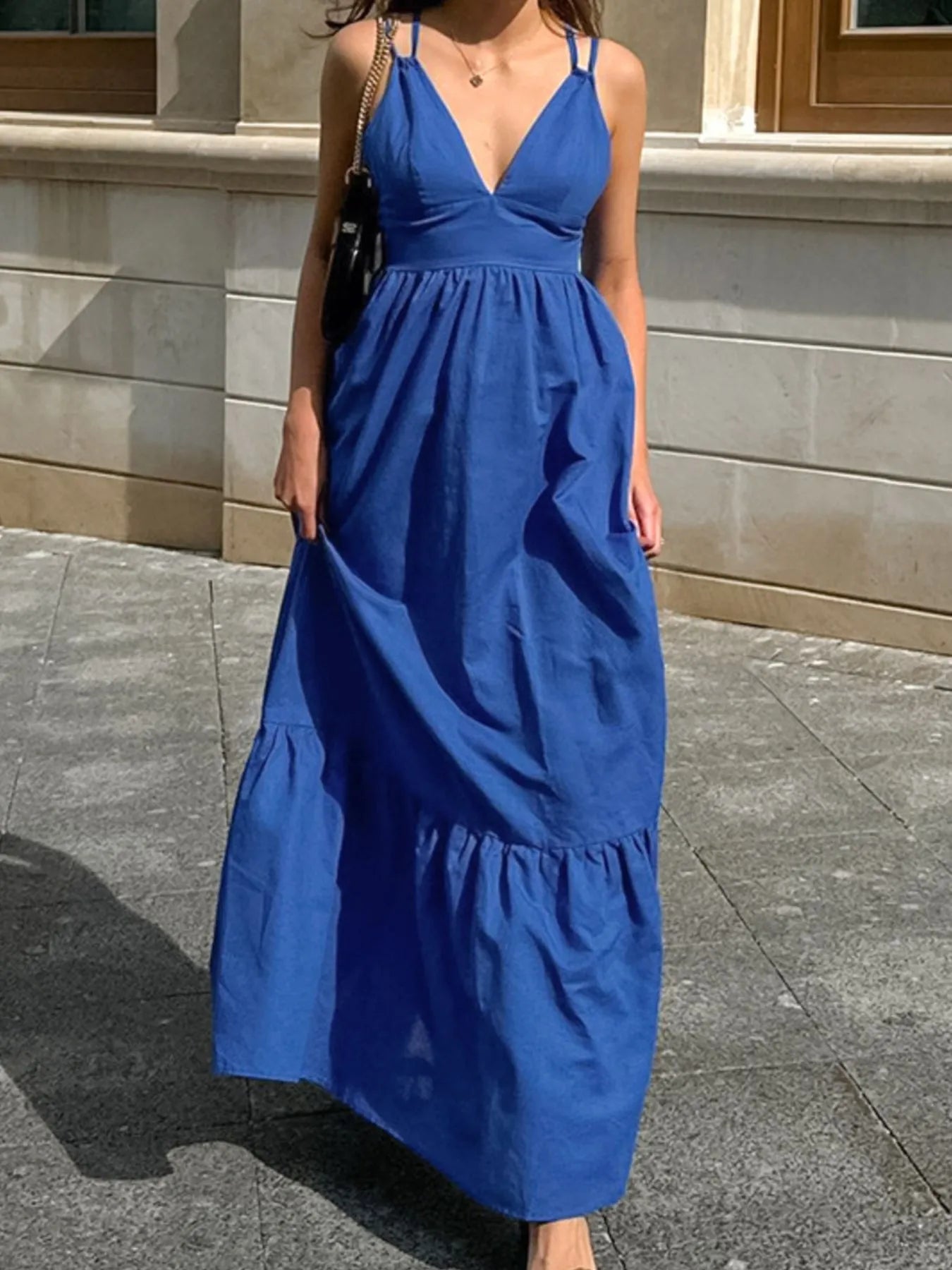V-Neck Tiered Maxi Cami Dress - Blushé Belle