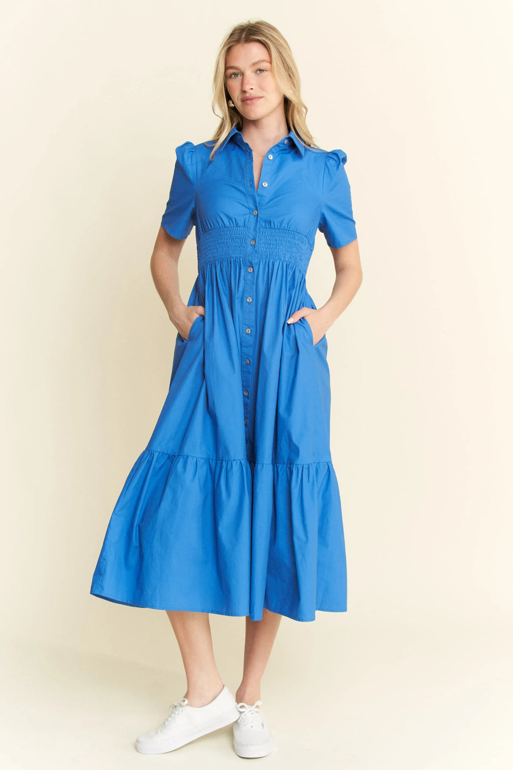 Jade By Jane Short Sleeve Button Down Midi Dress - Blushé Belle