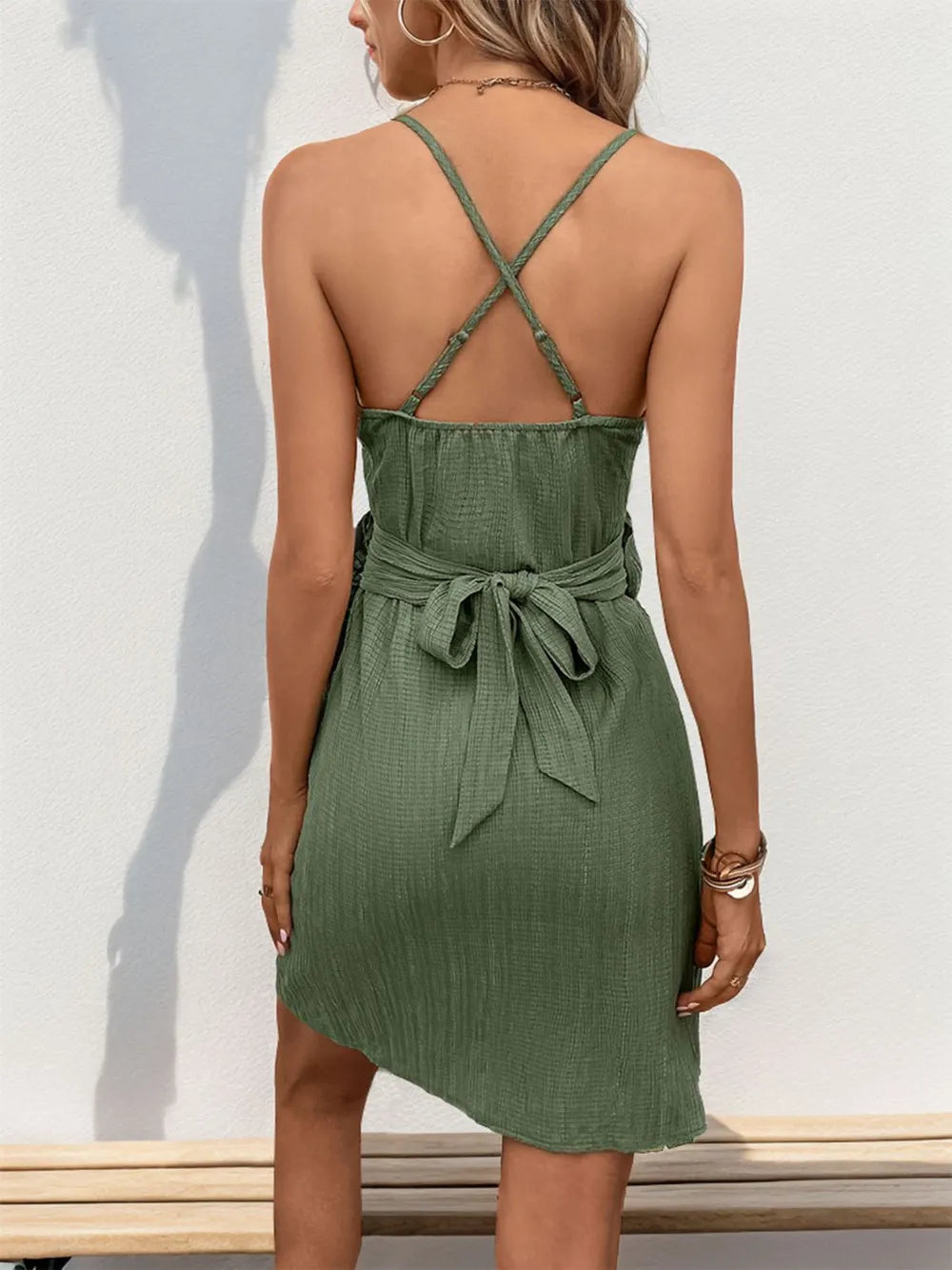 Perfee Crisscross Tied Surplice Mini Dress - Blushé Belle