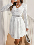 Lace Detail V Neck Long Sleeve Mini Dress - Blushé Belle