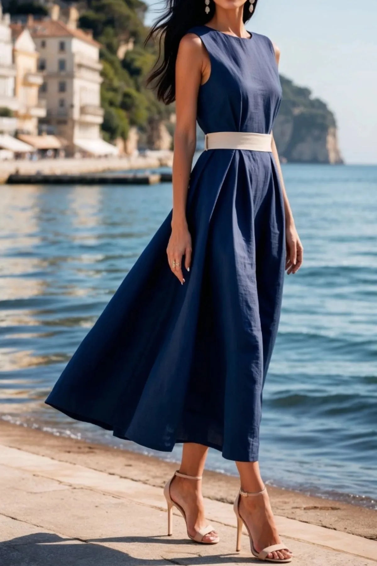 Round Neck Sleeveless Midi Dress - Blushé Belle