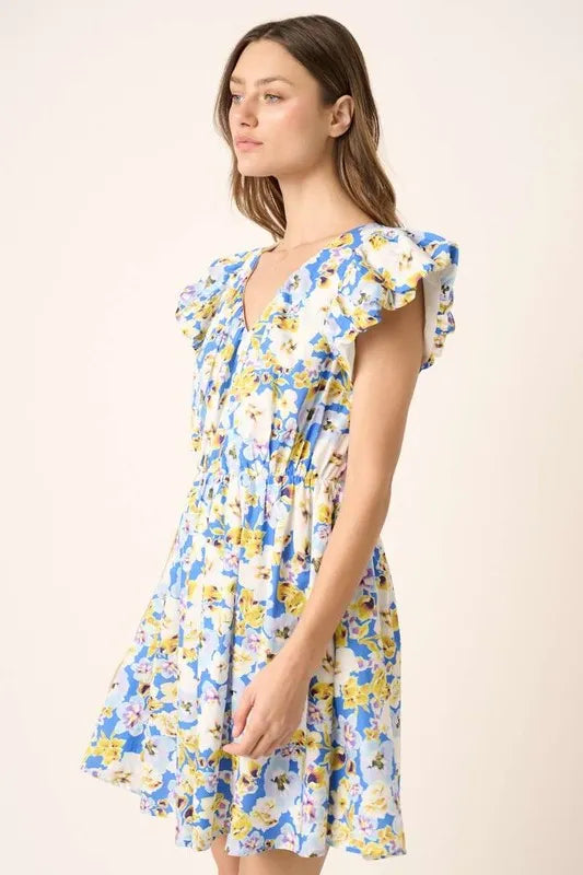 Mittoshop Floral V-Neck Cap Sleeve Mini Dress - Blushé Belle