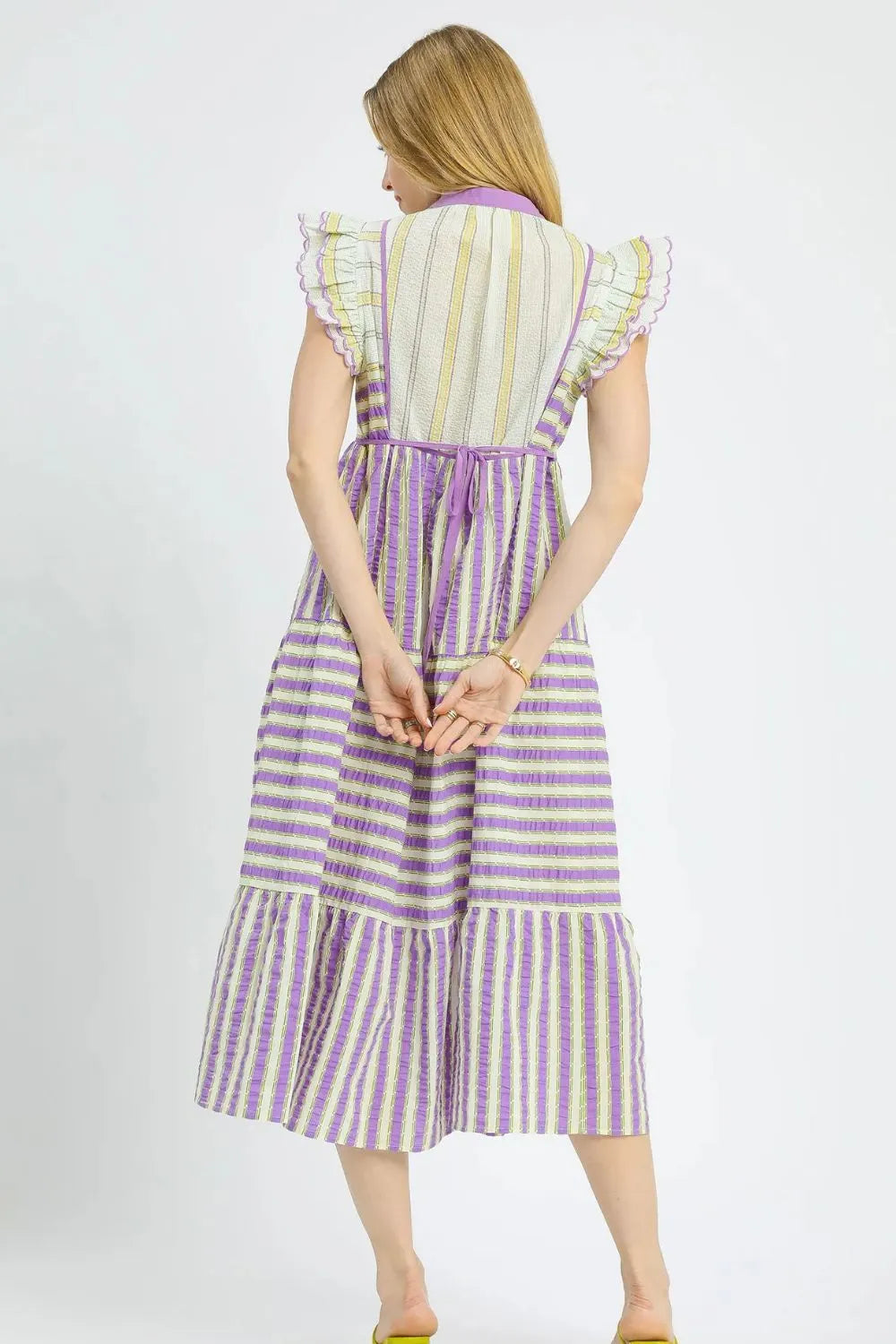 Umgee Striped Ruffle Cap Sleeve Midi Dress - Blushé Belle