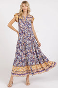 Mittoshop Floral Ruffled Notched Cap Sleeve Maxi Dress - Blushé Belle