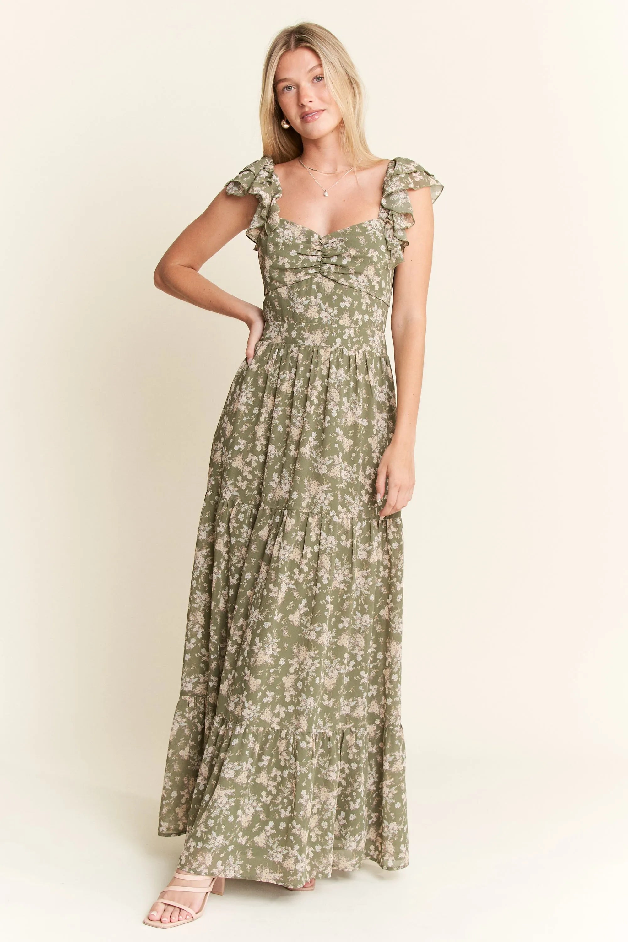 Jade By Jane Ruffle Sleeve Tiered Maxi Dress - Blushé Belle