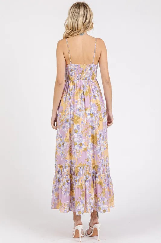 Mittoshop Floral Smocked Back Ruffled Hem Maxi Cami Dress - Blushé Belle