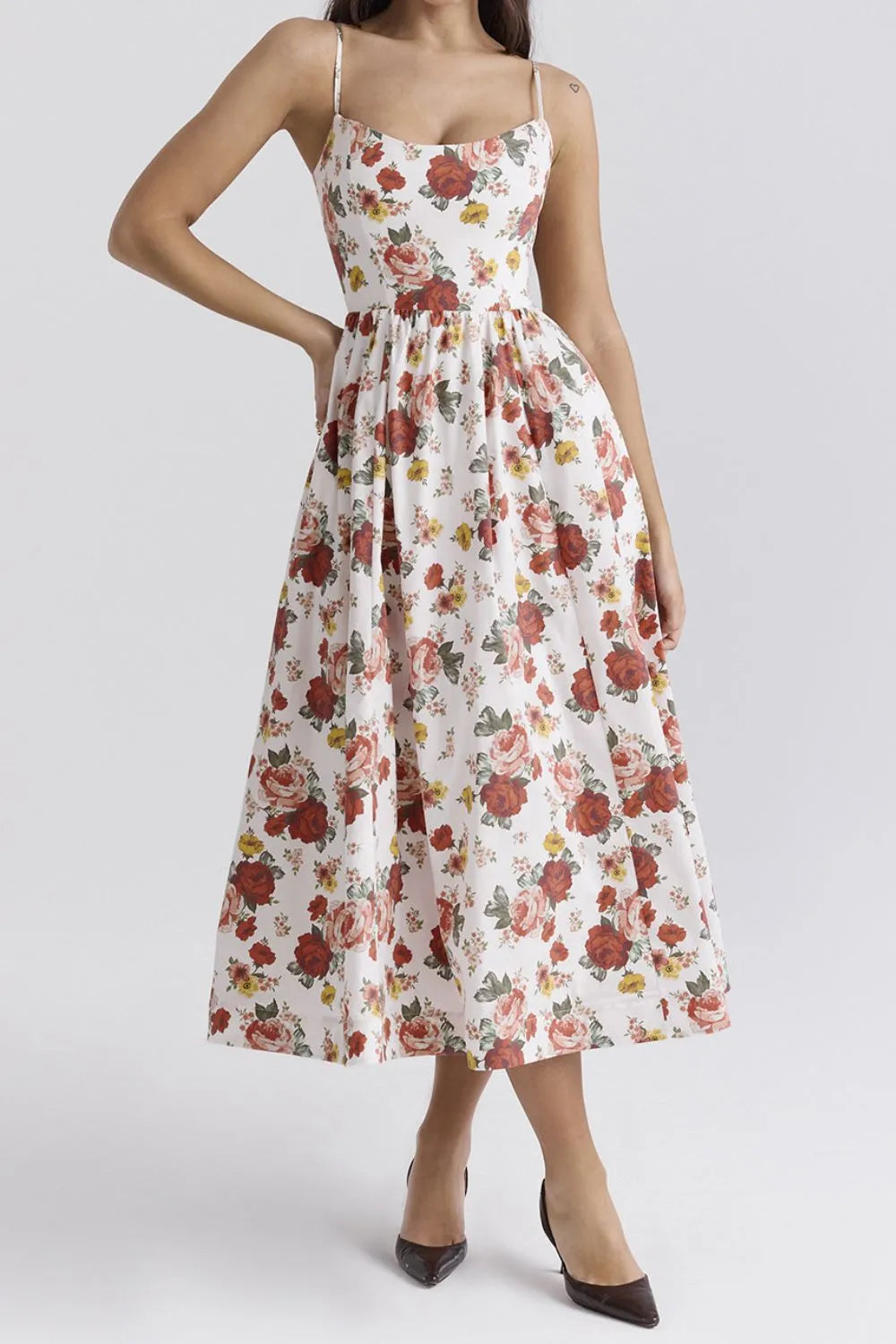 Floral Print Spaghetti Strap Midi Dress - Blushé Belle