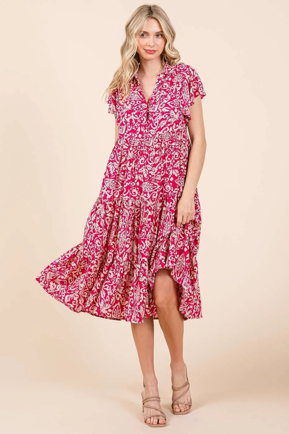 Mittoshop Abstract Print Ruffle Tier Midi Dress - Blushé Belle