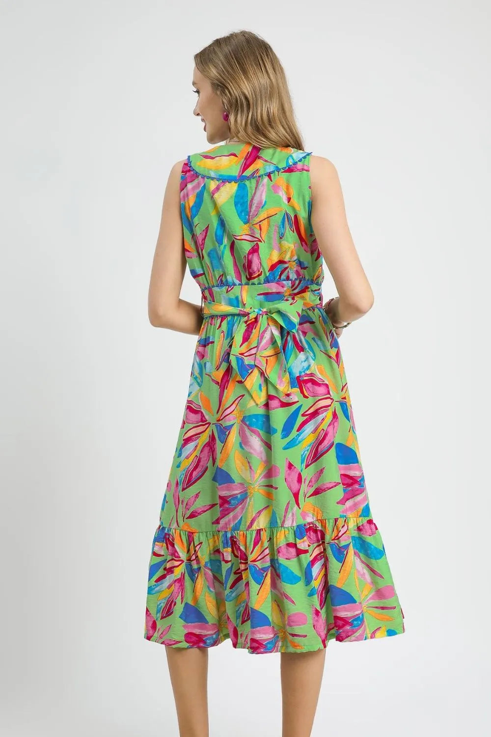 Umgee Ruffled Hem Printed Sleeveless Midi Dress - Blushé Belle