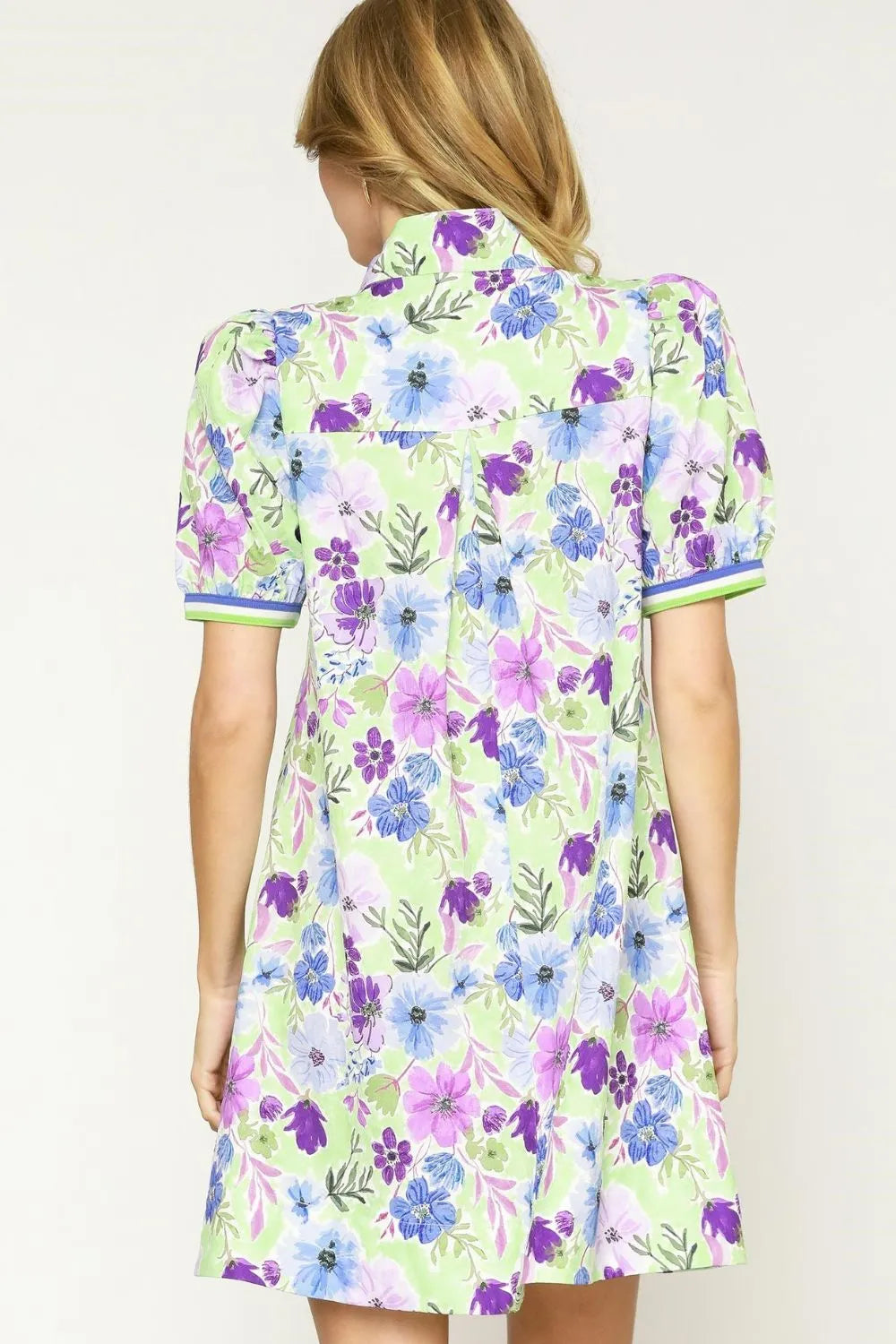 Umgee Floral Print Short Puff Sleeve Mini Dress - Blushé Belle