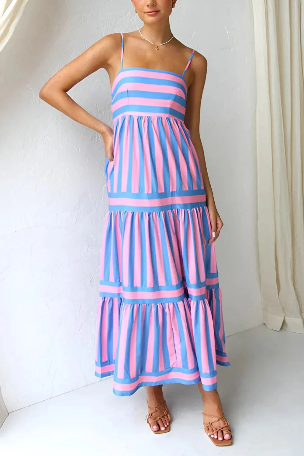 Striped Tiered Maxi Cami Dress - Blushé Belle