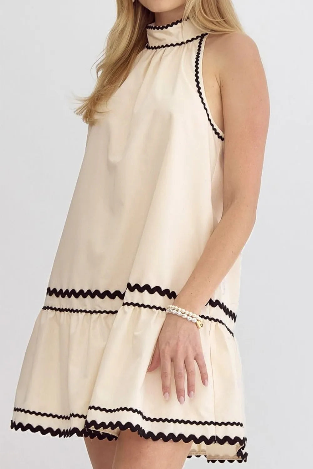 Stripe Ric Rac Trim Sleeveless Mini Dress - Blushé Belle