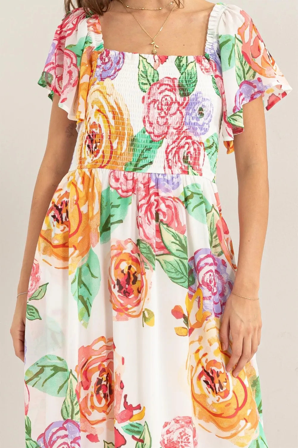 HYFVE Floral Flutter Sleeve Smocked Dress - Blushé Belle