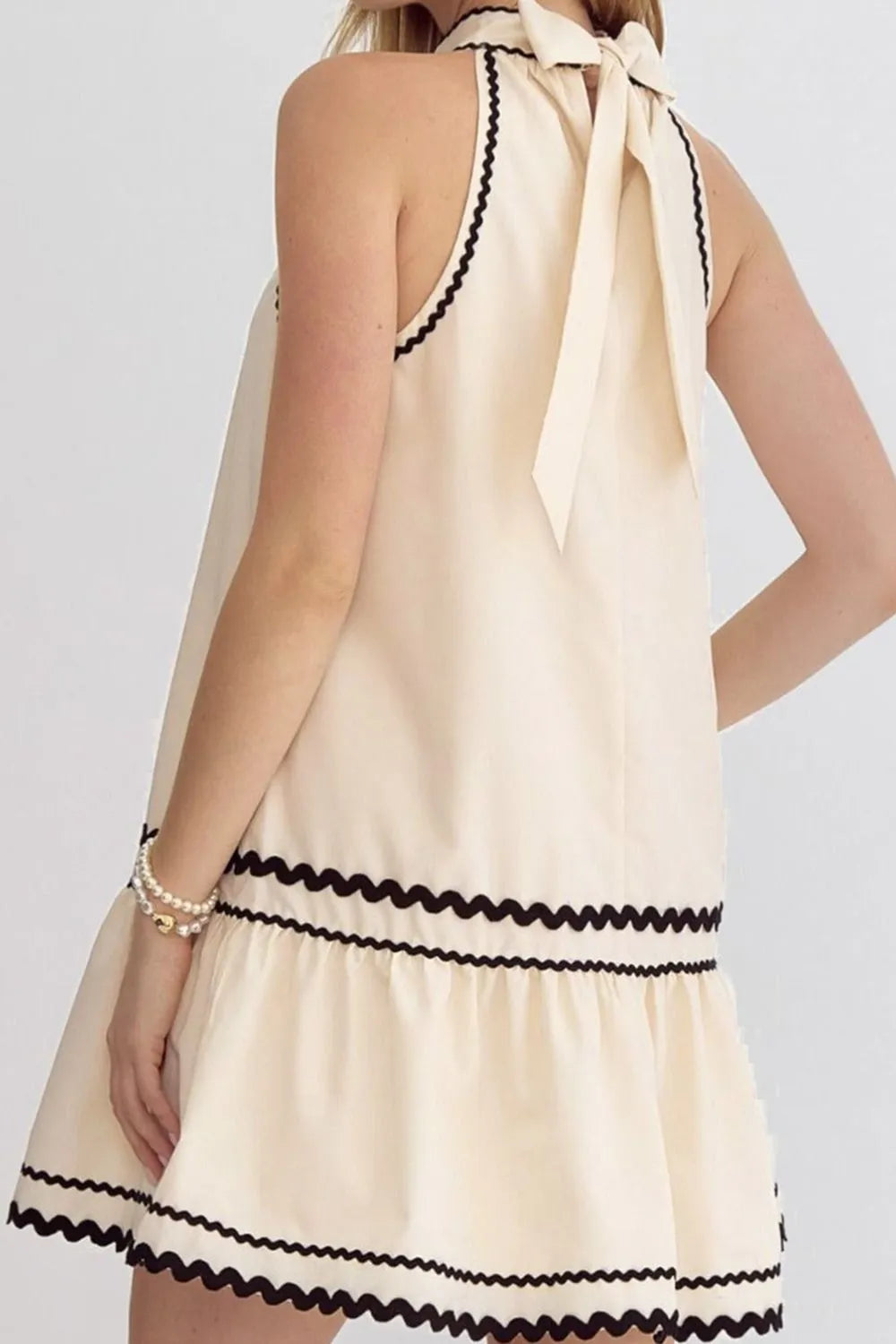 Stripe Ric Rac Trim Sleeveless Mini Dress - Blushé Belle