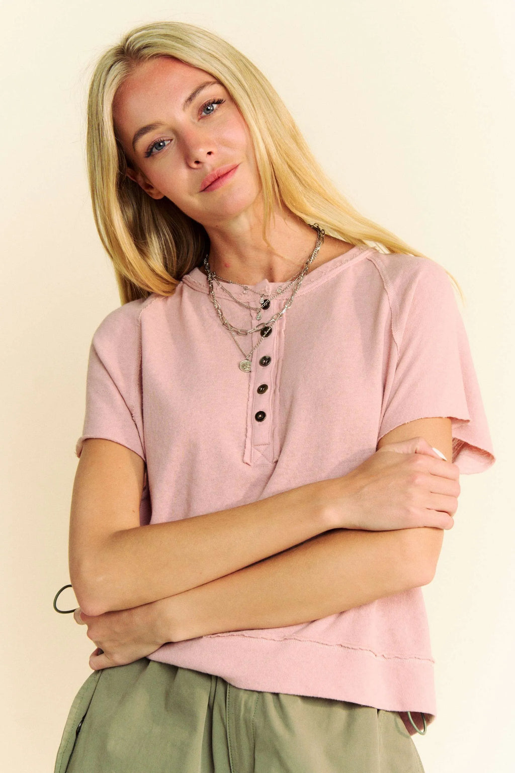 Davi & Dani Breezy Knit Fabric Short Sleeve T-shirt Top - Blushé Belle