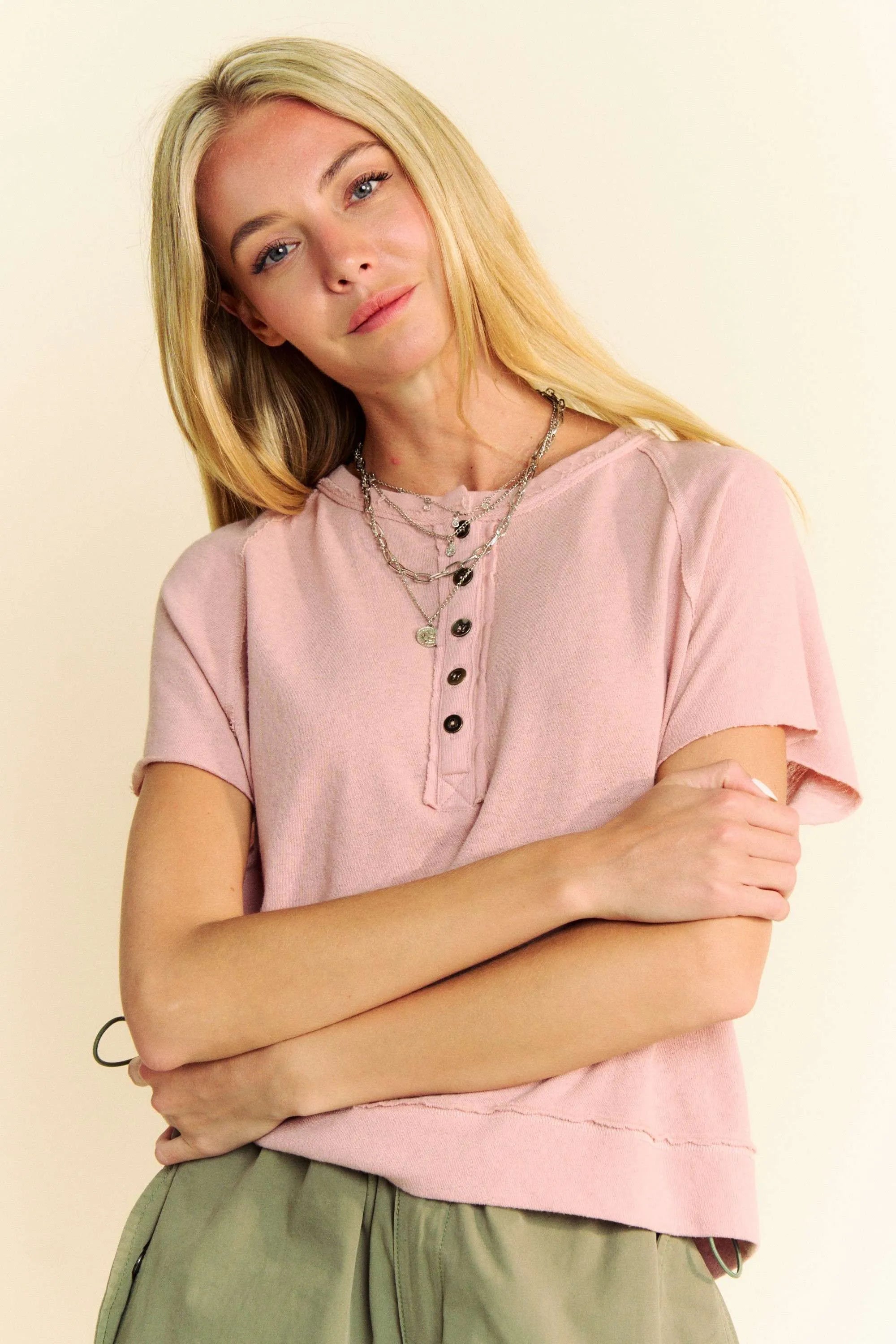 Davi & Dani Breezy Knit Fabric Short Sleeve T-shirt Top - Blushé Belle