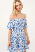 And The Why Off Shoulder Bubble Sleeve Dress - Blushé Belle