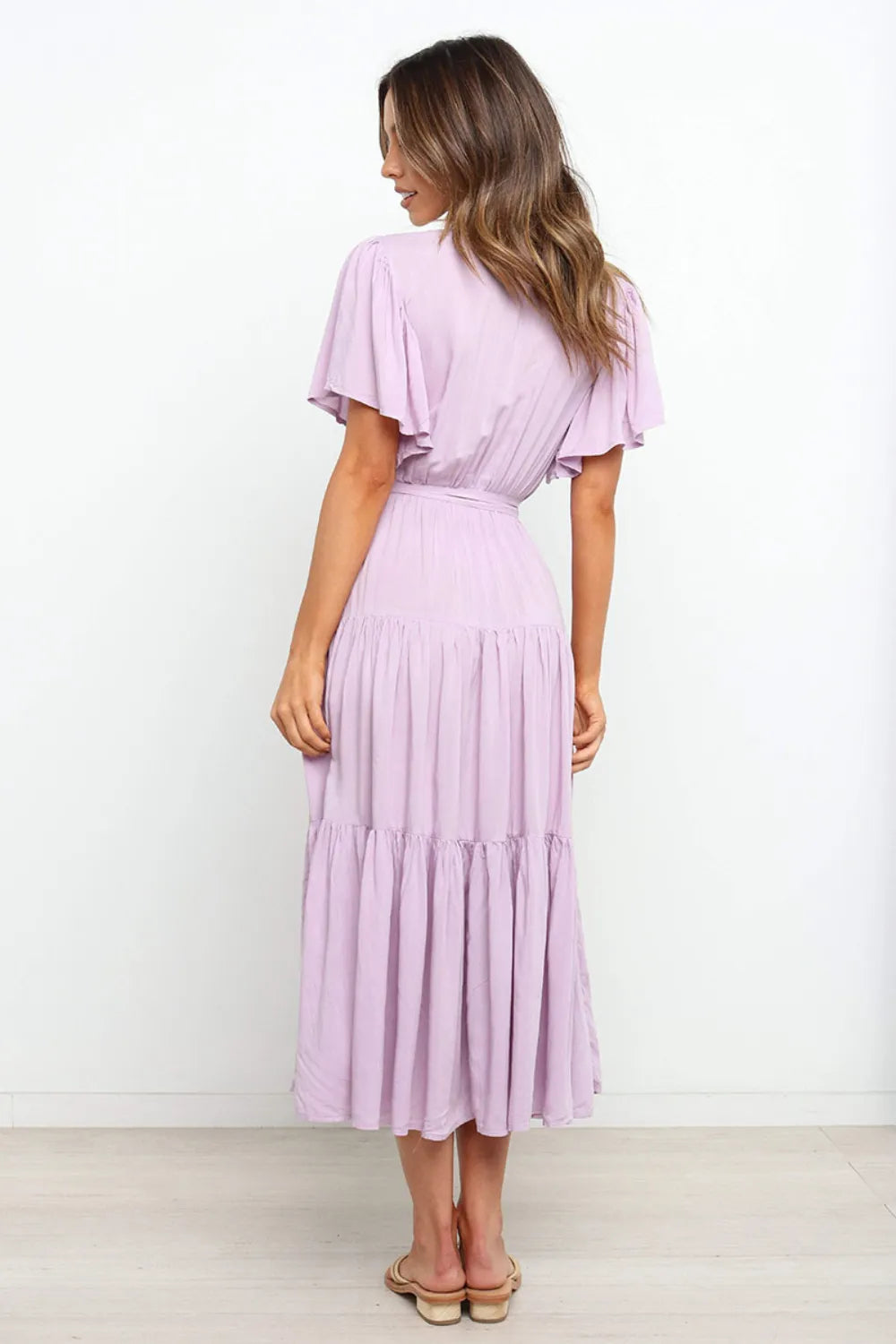 Tied Back Tiered Short Sleeve Midi Dress - Blushé Belle
