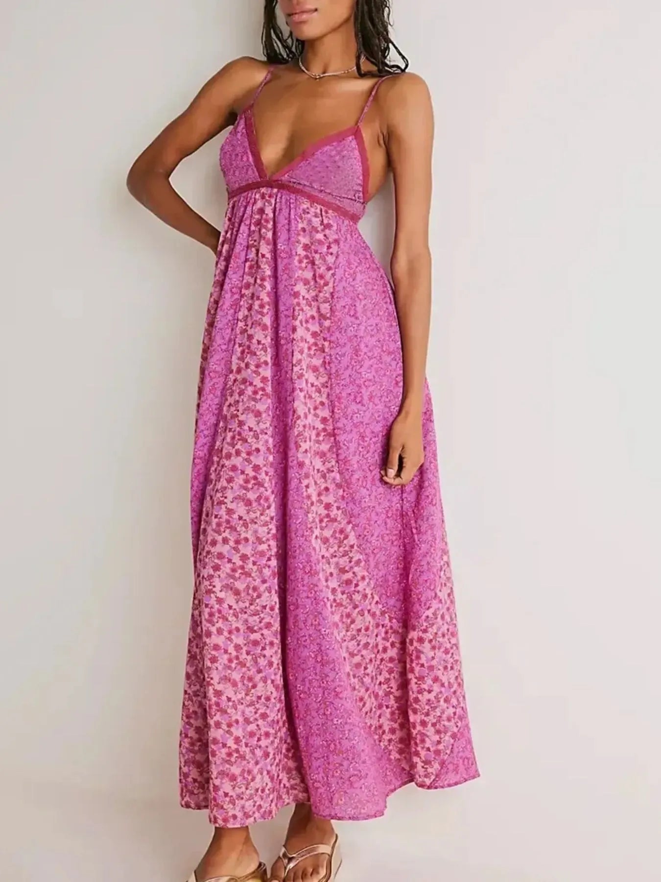 Floral V-Neck Maxi Cami Dress - Blushé Belle