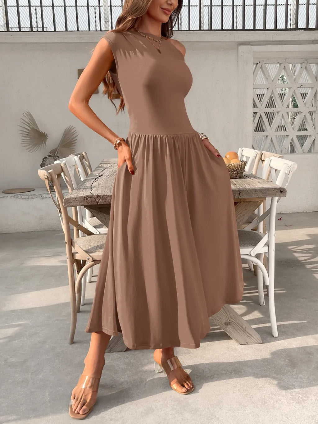 Single Shoulder Midi Dress with Pockets - Blushé Belle