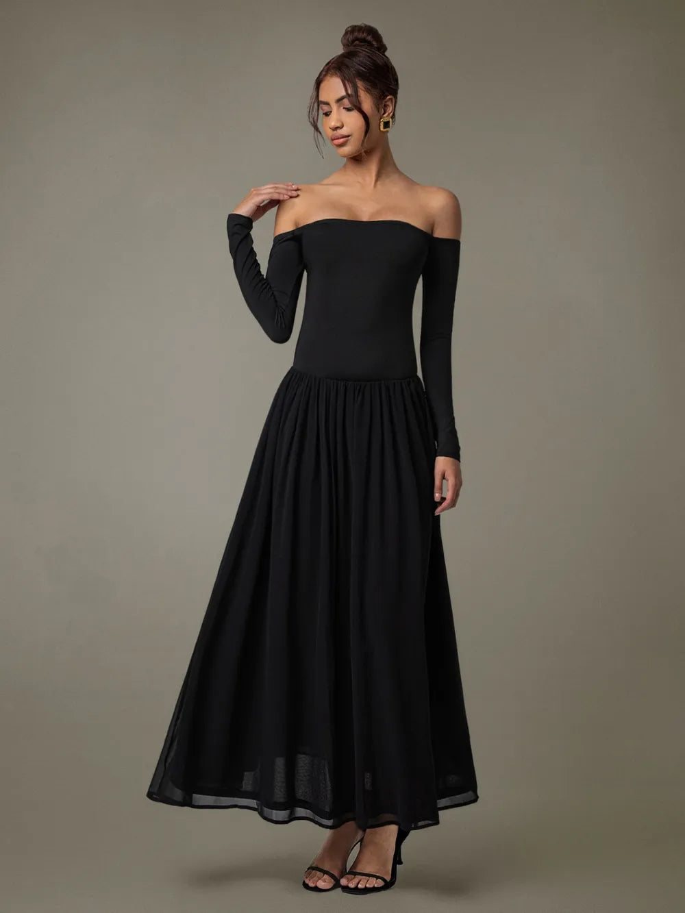 Off Shoulder Long Sleeve Maxi Dress - Blushé Belle