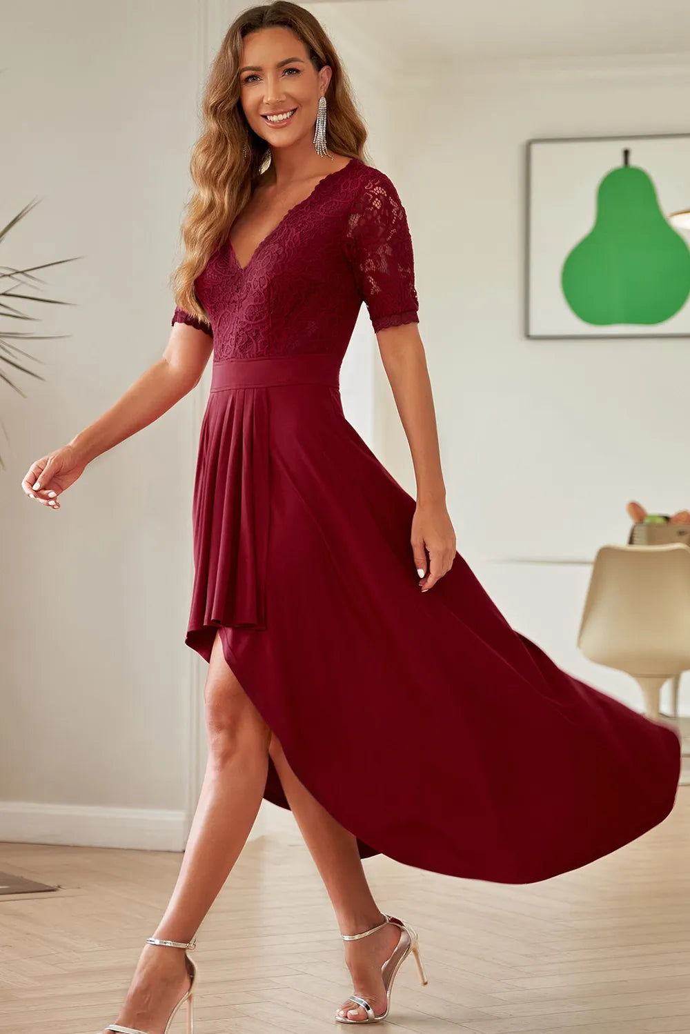 Lace Cutout V-Neck Short Sleeve Dress - Blushé Belle