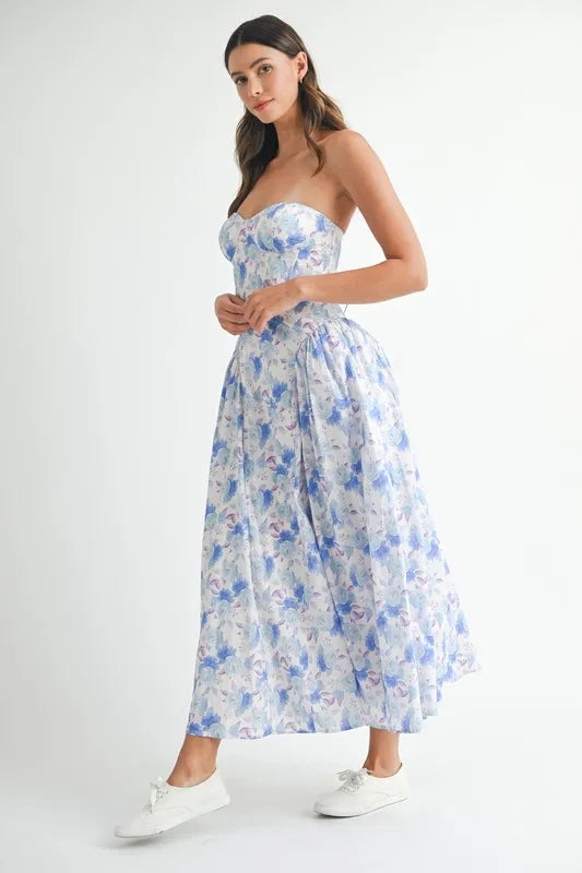 MABLE Sweetheart Neckline Floral Printed Midi Dress - Blushé Belle